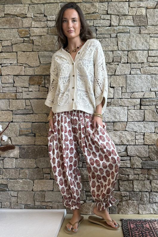 Benito Crochet Cotton Carmen Cardigan Stone